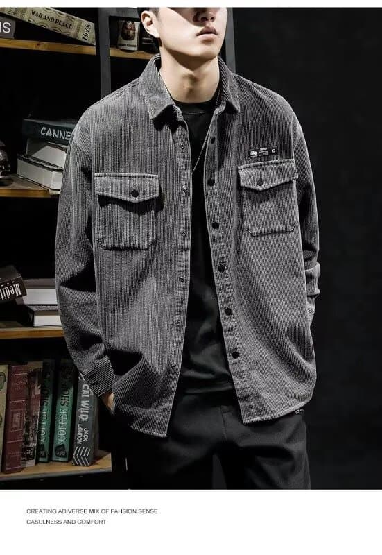 봄 가을 코듀로이 셔츠 남녀 긴팔 조수 브랜드 항구 바람 디자인 센스 셔츠 커플 악당 잘 생긴 작은 대중 루즈핏 재킷 상세 이미지 4