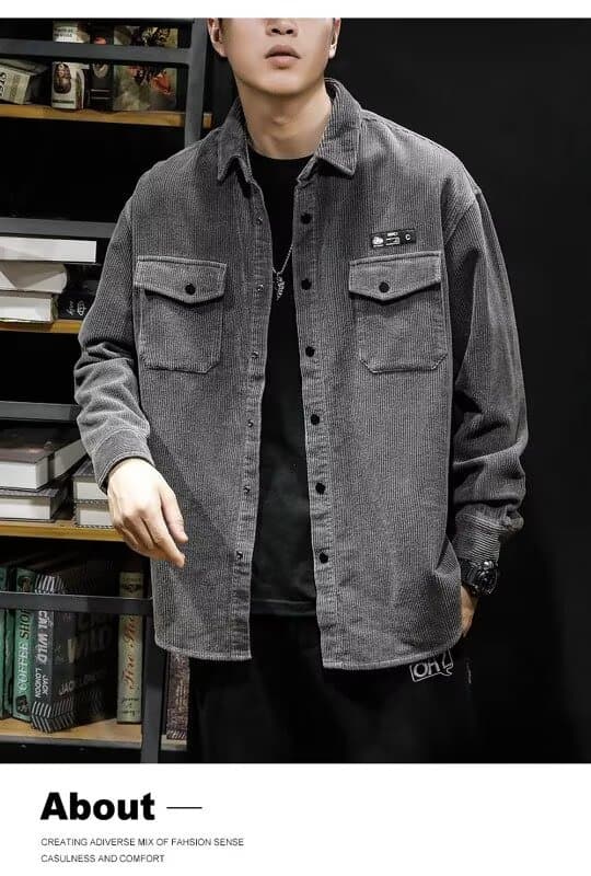 봄 가을 코듀로이 셔츠 남녀 긴팔 조수 브랜드 항구 바람 디자인 센스 셔츠 커플 악당 잘 생긴 작은 대중 루즈핏 재킷 상세 이미지 7