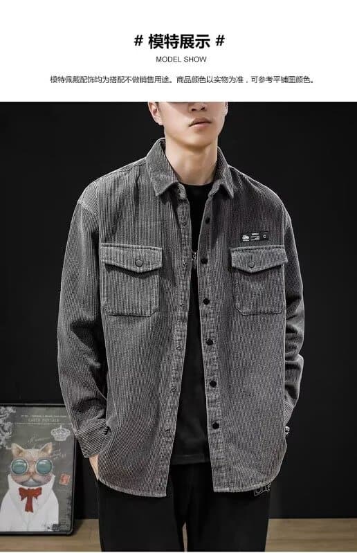 봄 가을 코듀로이 셔츠 남녀 긴팔 조수 브랜드 항구 바람 디자인 센스 셔츠 커플 악당 잘 생긴 작은 대중 루즈핏 재킷 상세 이미지 8