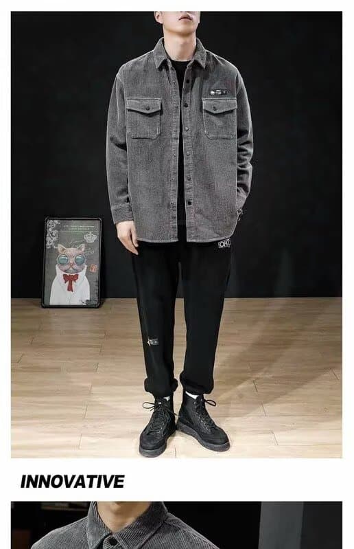 봄 가을 코듀로이 셔츠 남녀 긴팔 조수 브랜드 항구 바람 디자인 센스 셔츠 커플 악당 잘 생긴 작은 대중 루즈핏 재킷 상세 이미지 11