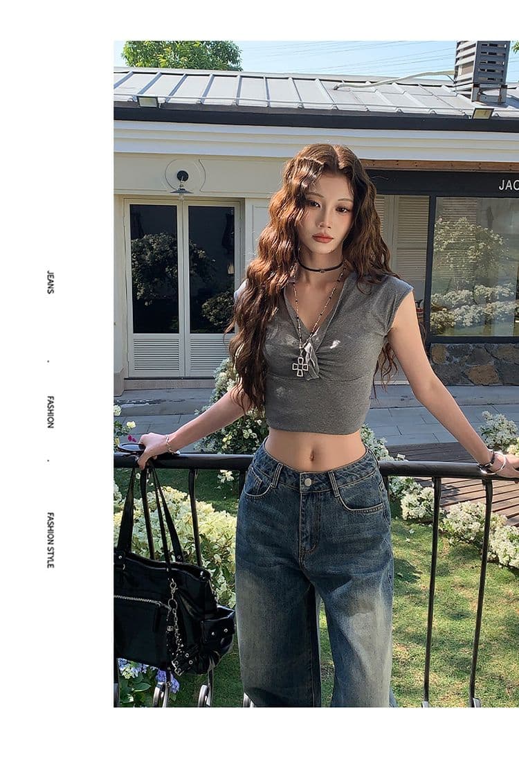 실사 레트로 워싱 마 오래된 블루 청바지 봄 여름 새로운 도루 센스 넓은 다리 스트레이트 청바지 긴 바지 길이 연장 상세 이미지 10