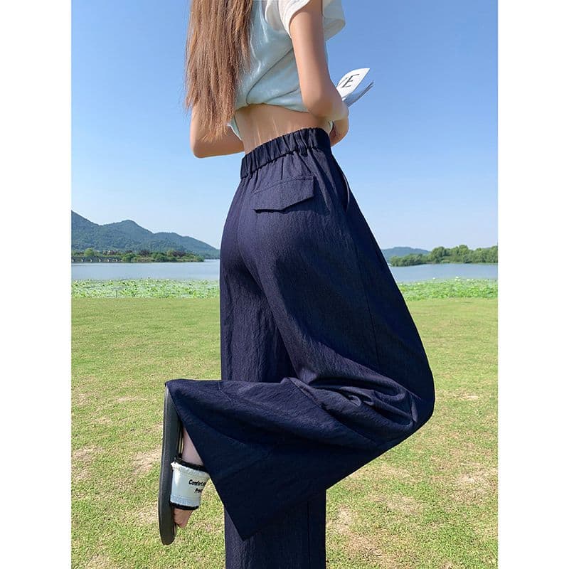 실사 고급 맞춤 주간 실크 면 린넨 수직 감기 와이드 레그 팬츠 다용도 새로운 캐주얼 루즈핏 바닥 청소 바지 이미지 4