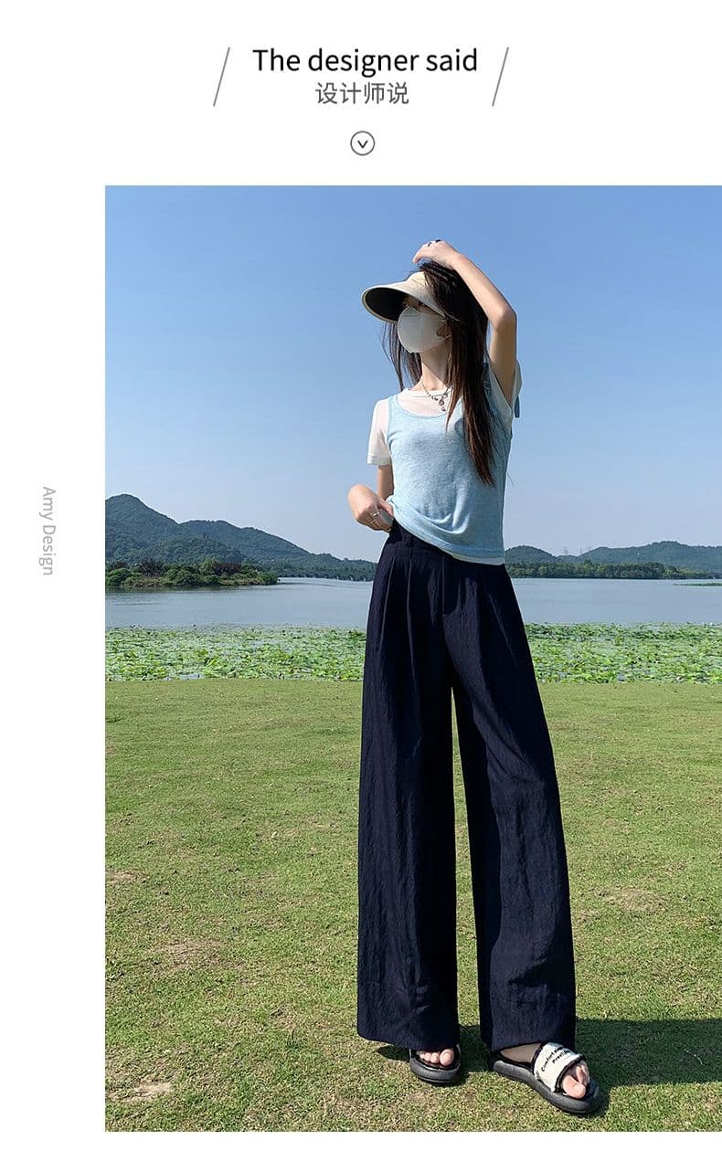 실사 고급 맞춤 주간 실크 면 린넨 수직 감기 와이드 레그 팬츠 다용도 새로운 캐주얼 루즈핏 바닥 청소 바지 상세 이미지 2