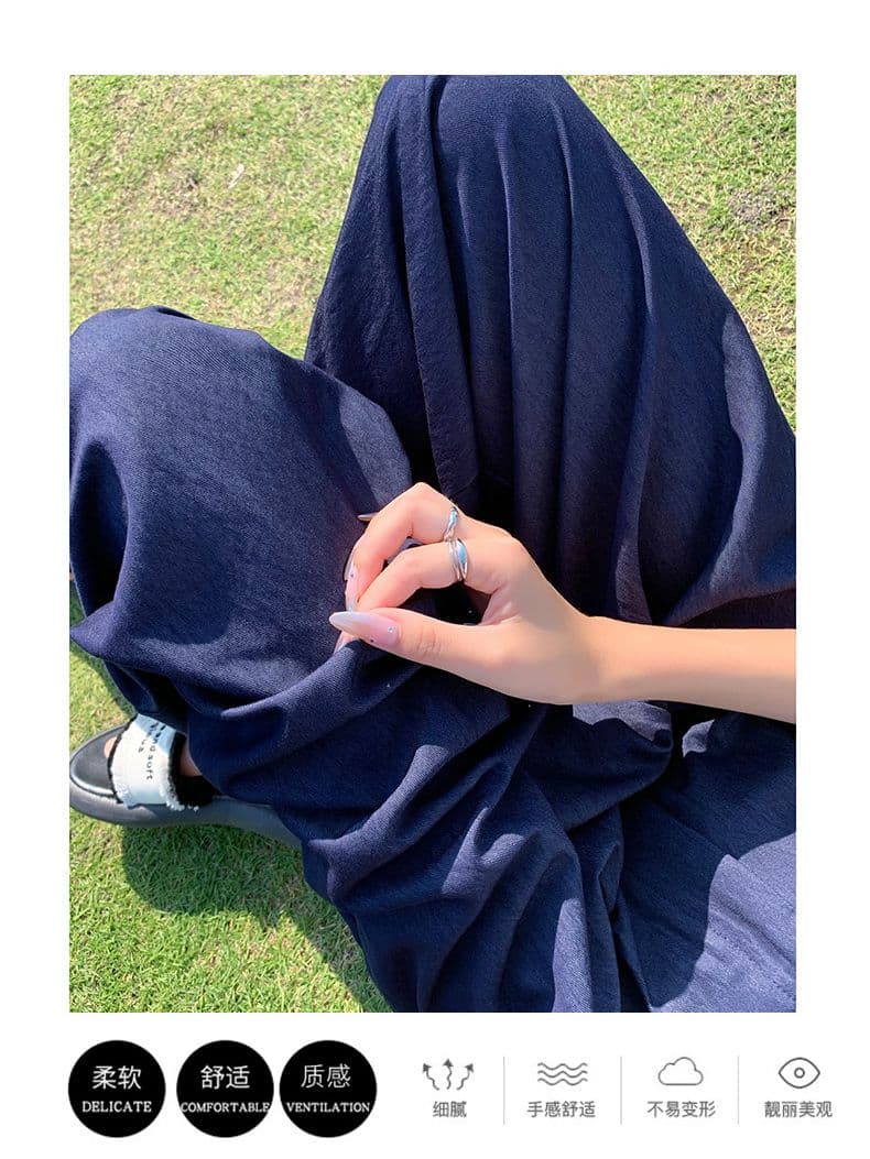 실사 고급 맞춤 주간 실크 면 린넨 수직 감기 와이드 레그 팬츠 다용도 새로운 캐주얼 루즈핏 바닥 청소 바지 상세 이미지 4