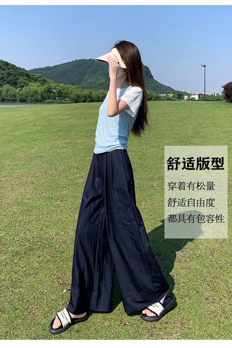 실사 고급 맞춤 주간 실크 면 린넨 수직 감기 와이드 레그 팬츠 다용도 새로운 캐주얼 루즈핏 바닥 청소 바지 상세 이미지 10