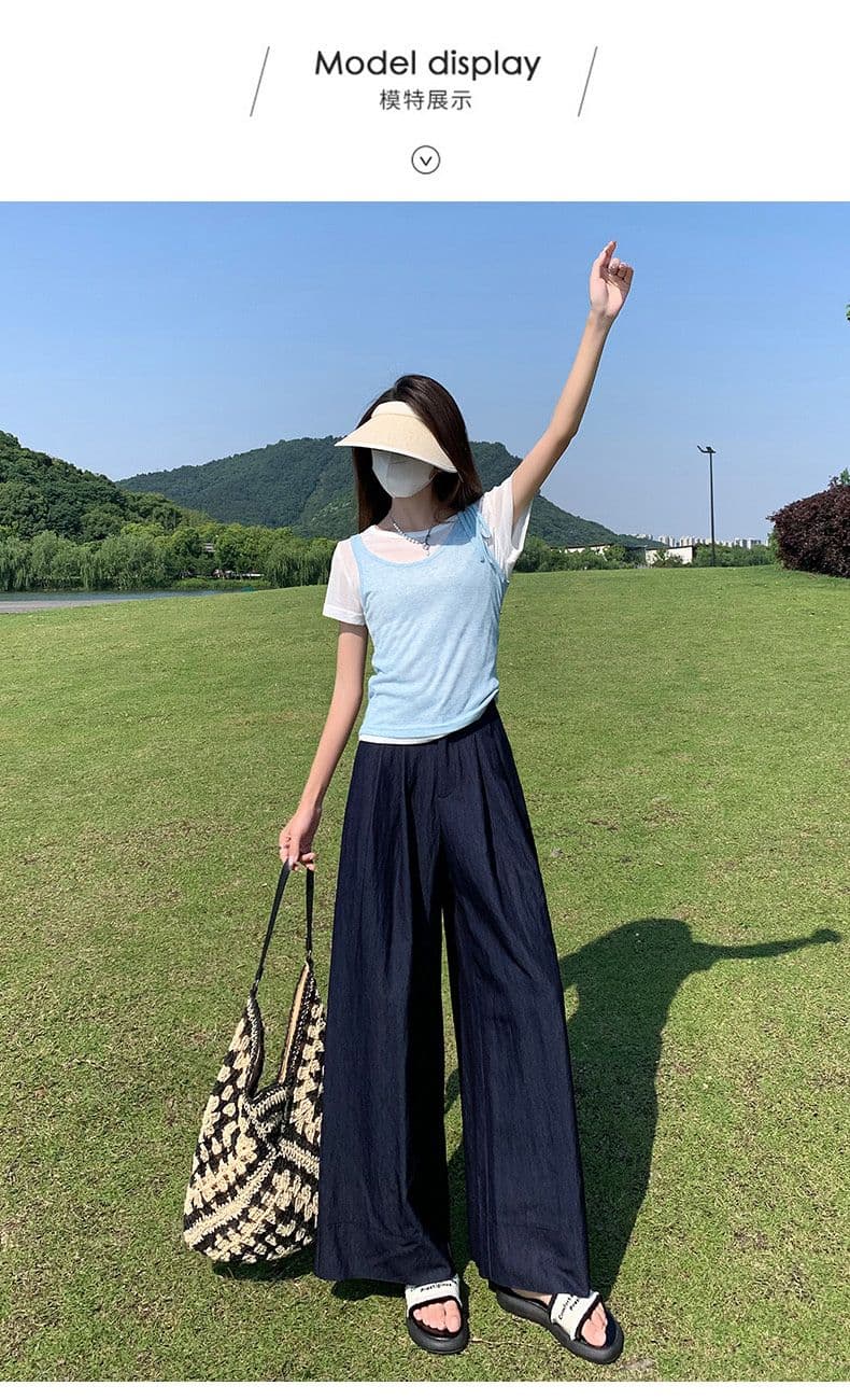 실사 고급 맞춤 주간 실크 면 린넨 수직 감기 와이드 레그 팬츠 다용도 새로운 캐주얼 루즈핏 바닥 청소 바지 상세 이미지 12