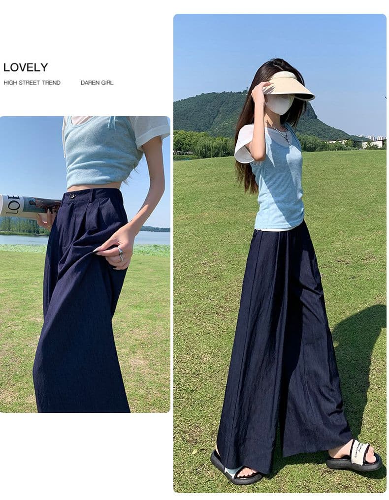실사 고급 맞춤 주간 실크 면 린넨 수직 감기 와이드 레그 팬츠 다용도 새로운 캐주얼 루즈핏 바닥 청소 바지 상세 이미지 13