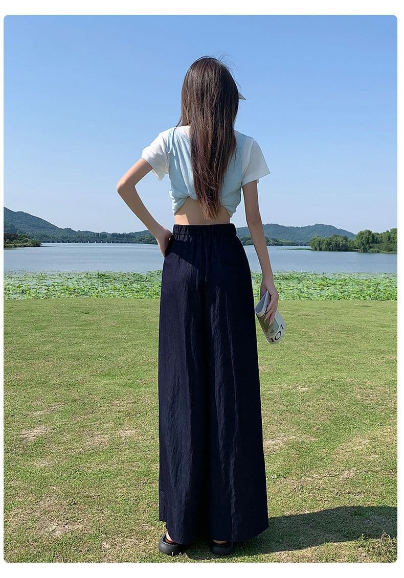 실사 고급 맞춤 주간 실크 면 린넨 수직 감기 와이드 레그 팬츠 다용도 새로운 캐주얼 루즈핏 바닥 청소 바지 상세 이미지 14