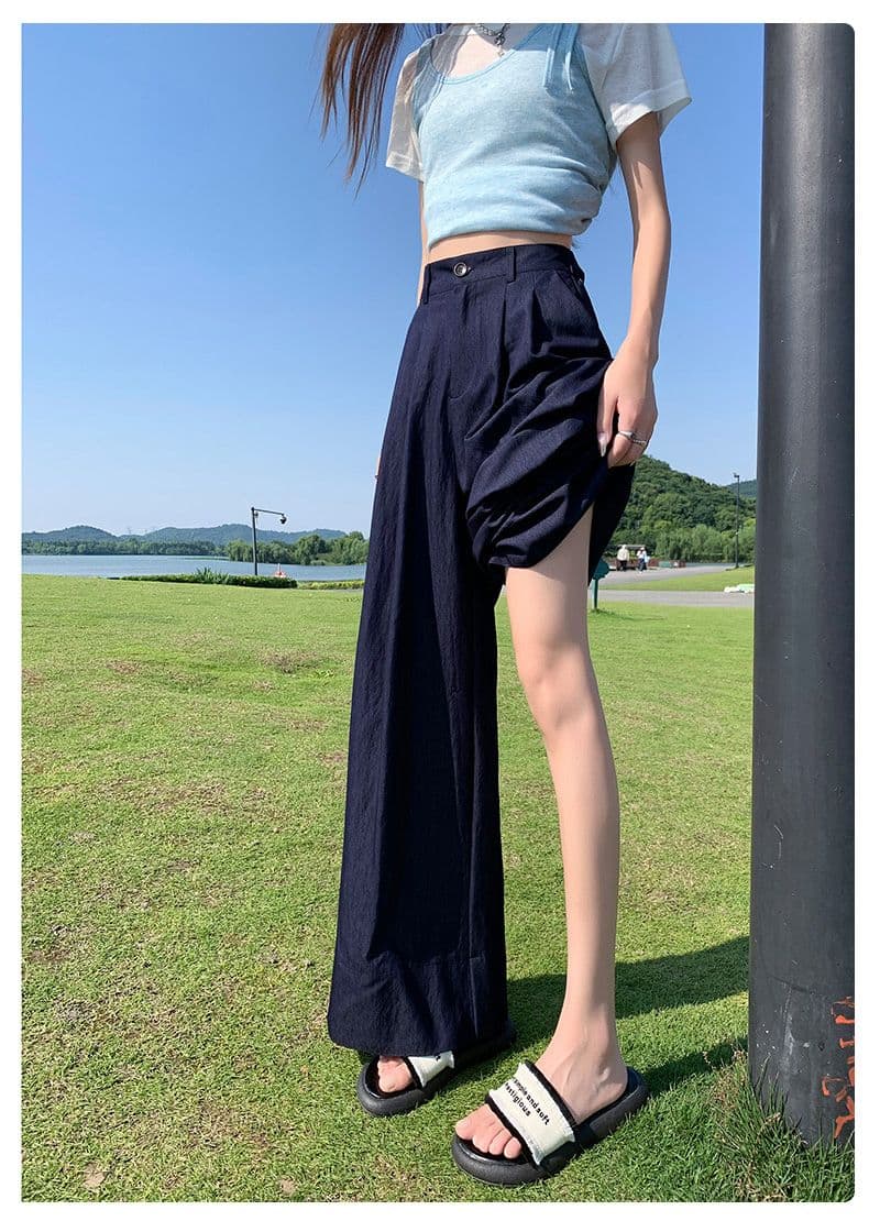 실사 고급 맞춤 주간 실크 면 린넨 수직 감기 와이드 레그 팬츠 다용도 새로운 캐주얼 루즈핏 바닥 청소 바지 상세 이미지 15