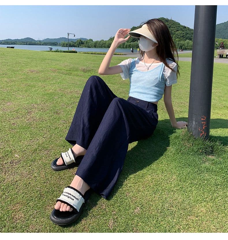 실사 고급 맞춤 주간 실크 면 린넨 수직 감기 와이드 레그 팬츠 다용도 새로운 캐주얼 루즈핏 바닥 청소 바지 상세 이미지 20