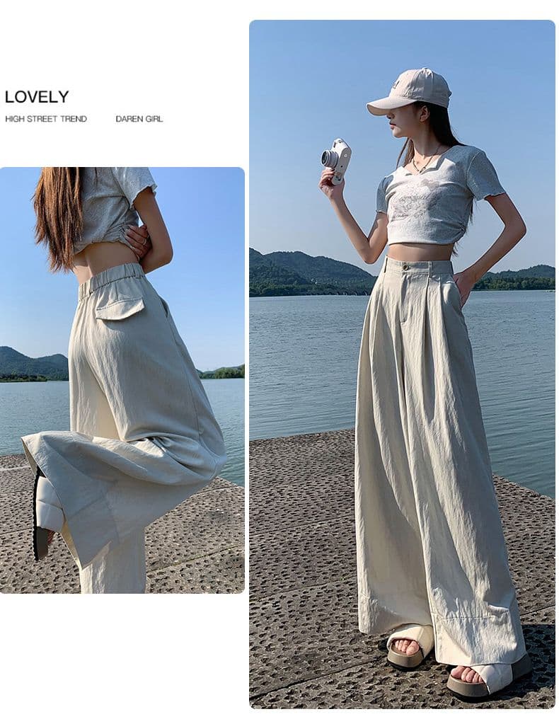 실사 고급 맞춤 주간 실크 면 린넨 수직 감기 와이드 레그 팬츠 다용도 새로운 캐주얼 루즈핏 바닥 청소 바지 상세 이미지 22