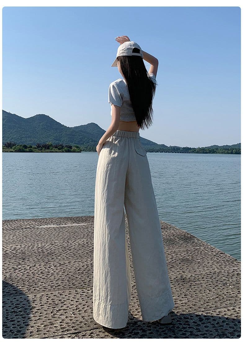 실사 고급 맞춤 주간 실크 면 린넨 수직 감기 와이드 레그 팬츠 다용도 새로운 캐주얼 루즈핏 바닥 청소 바지 상세 이미지 24