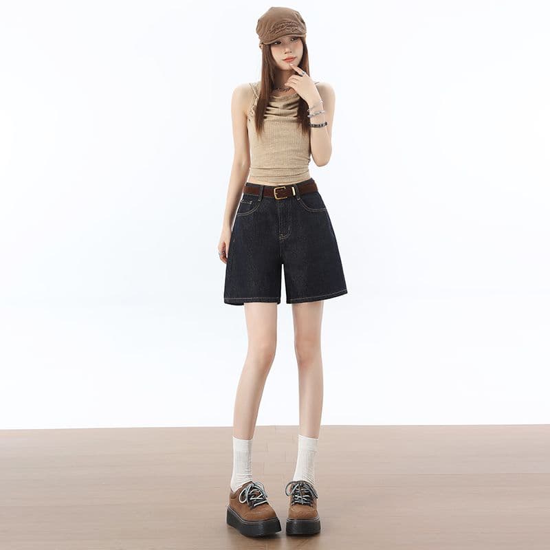 실사 단 닝 블루 자수 반바지 ykk+ 폭발 높은 품질 없음 폭탄 자수 반바지 4 점 바지 s-2xl 이미지 3