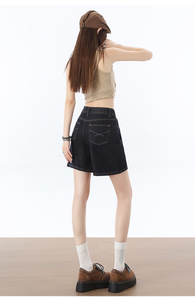 실사 단 닝 블루 자수 반바지 ykk+ 폭발 높은 품질 없음 폭탄 자수 반바지 4 점 바지 s-2xl 상세 이미지 17