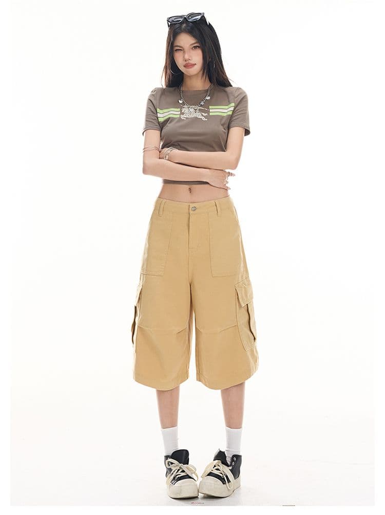 실사 여름 드레스 새로운 핫걸 바람 패션 7부 바지 워크웨어 팬츠 캐주얼 바지 여성 의류 반바지 청바지 여성 상세 이미지 21