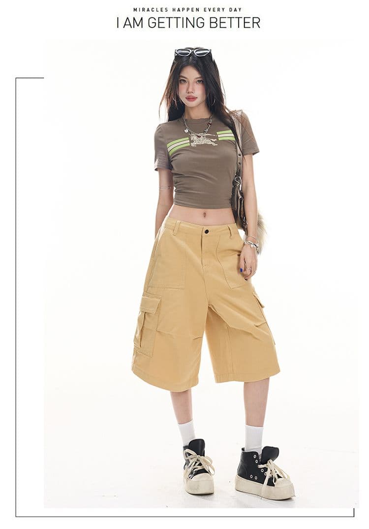 실사 여름 드레스 새로운 핫걸 바람 패션 7부 바지 워크웨어 팬츠 캐주얼 바지 여성 의류 반바지 청바지 여성 상세 이미지 25