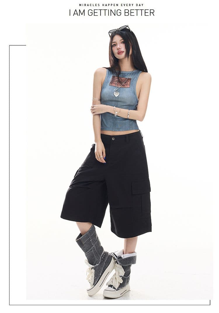실사 여름 드레스 새로운 핫걸 바람 패션 7부 바지 워크웨어 팬츠 캐주얼 바지 여성 의류 반바지 청바지 여성 상세 이미지 34