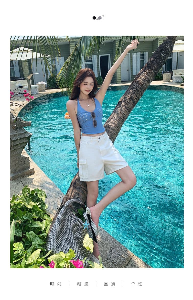 실사 워싱 마 오래된 순면 워크웨어 청바지 여성 여름 새로운 루즈핏 캐주얼 4 점 화이트 반바지 상세 이미지 2