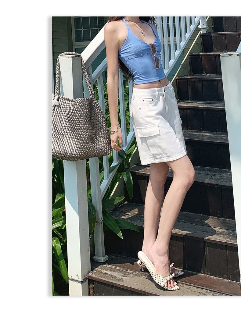 실사 워싱 마 오래된 순면 워크웨어 청바지 여성 여름 새로운 루즈핏 캐주얼 4 점 화이트 반바지 상세 이미지 12
