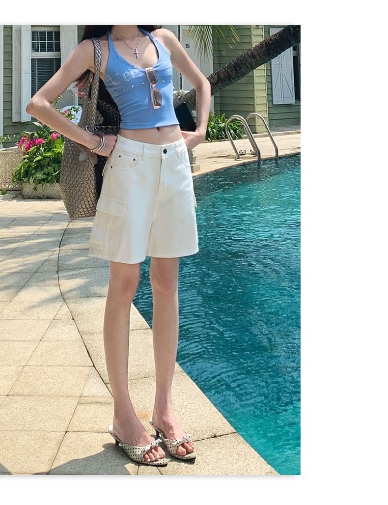 실사 워싱 마 오래된 순면 워크웨어 청바지 여성 여름 새로운 루즈핏 캐주얼 4 점 화이트 반바지 상세 이미지 13