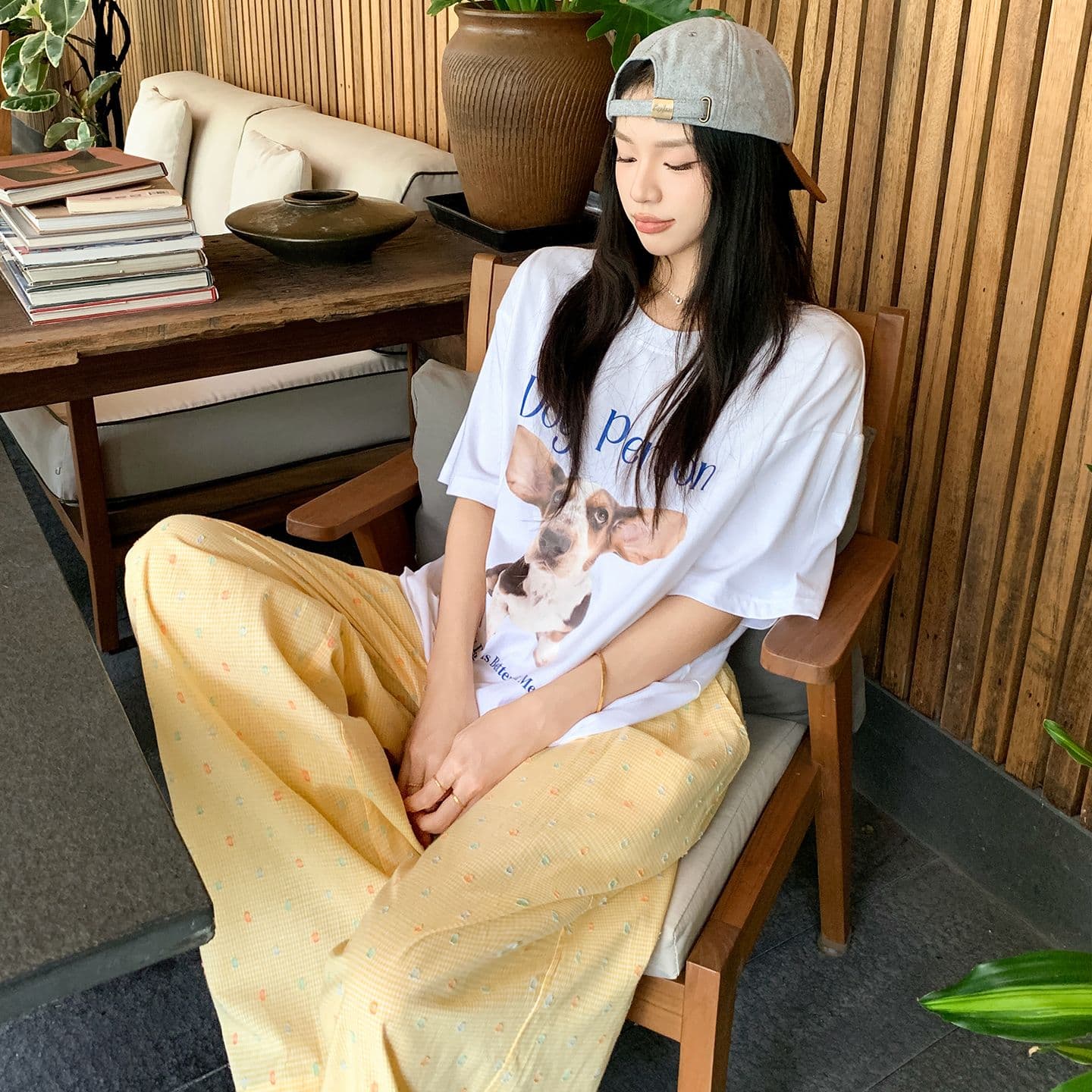 실사 아메리칸 높음 거리 도파민 도트 무늬 루즈핏 넓은 다리 캐주얼 바지 여성 이미지 2