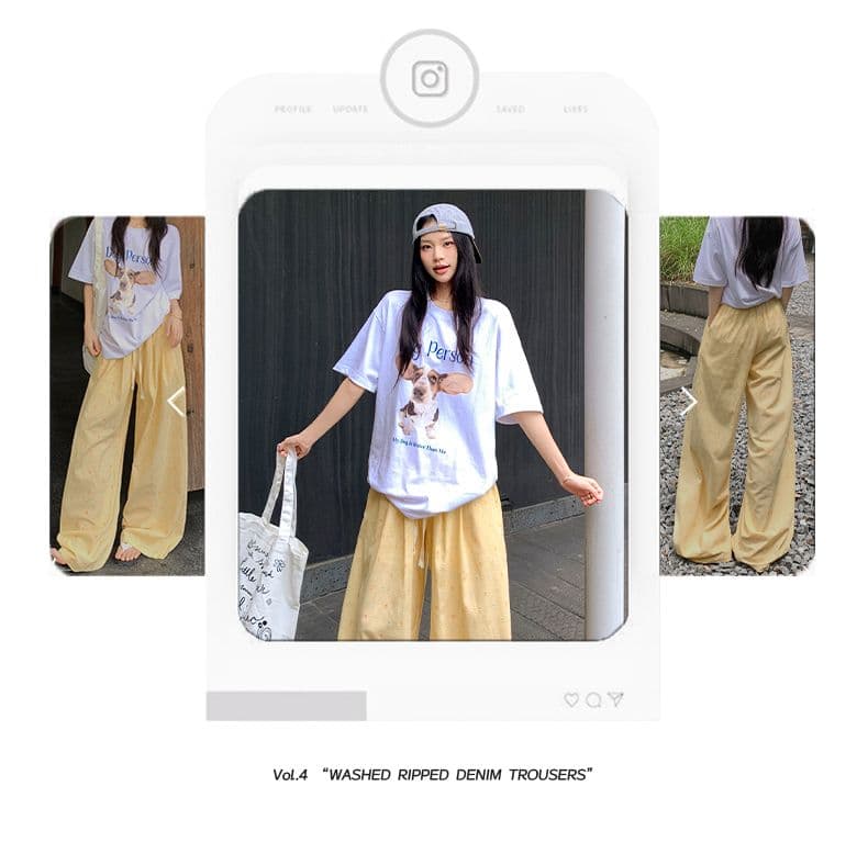 실사 아메리칸 높음 거리 도파민 도트 무늬 루즈핏 넓은 다리 캐주얼 바지 여성 상세 이미지 2