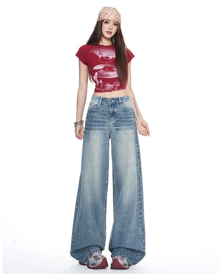 실사 가을 의상 새로운 핫걸 바람 와이드 레그 팬츠 패션 트렌드 스트레이트 팬츠 여성 의류 청바지 여성 상세 이미지 20