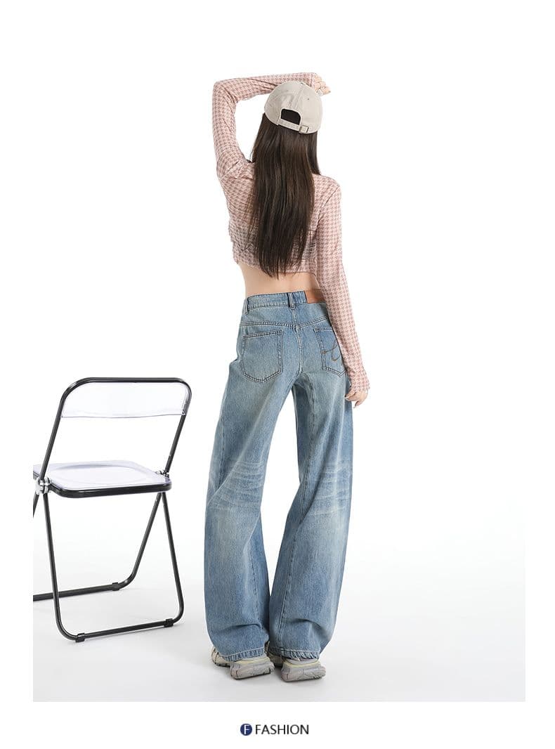 실사 가을 새로운 무거운 작업 워싱 데님 모통이 칼 바지 여성 레저 와이드 레그 팬츠 어린이 상세 이미지 17