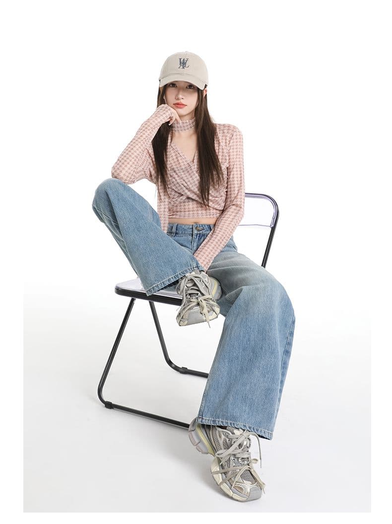 실사 가을 새로운 무거운 작업 워싱 데님 모통이 칼 바지 여성 레저 와이드 레그 팬츠 어린이 상세 이미지 19