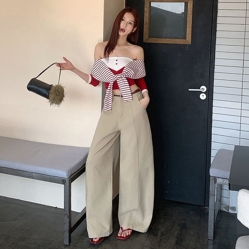 실사 가을 새로운 모통이 칼 바지 여성 데님 바지 아메리칸 높음 거리 하이웨이스트 루즈핏 넓은 다리 다용도 바닥 청소 바지 이미지 4