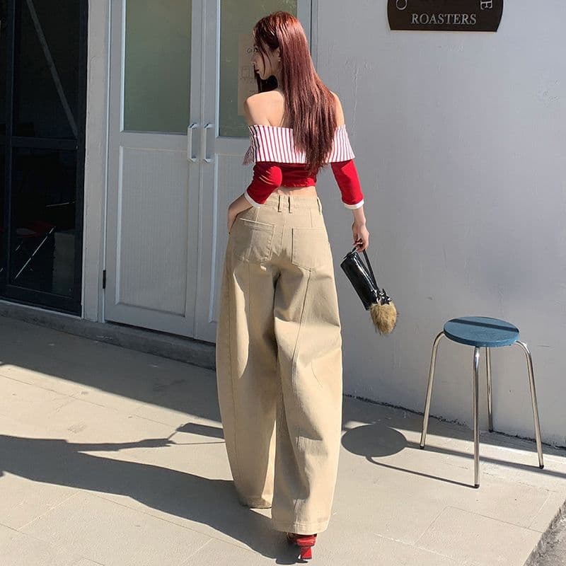 실사 가을 새로운 모통이 칼 바지 여성 데님 바지 아메리칸 높음 거리 하이웨이스트 루즈핏 넓은 다리 다용도 바닥 청소 바지 이미지 5