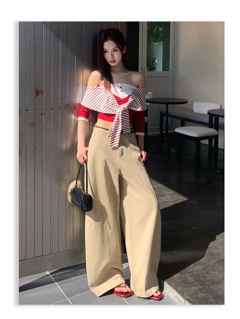 실사 가을 새로운 모통이 칼 바지 여성 데님 바지 아메리칸 높음 거리 하이웨이스트 루즈핏 넓은 다리 다용도 바닥 청소 바지 상세 이미지 14