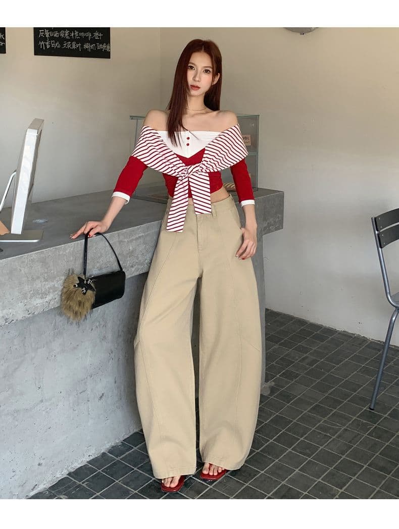 실사 가을 새로운 모통이 칼 바지 여성 데님 바지 아메리칸 높음 거리 하이웨이스트 루즈핏 넓은 다리 다용도 바닥 청소 바지 상세 이미지 16