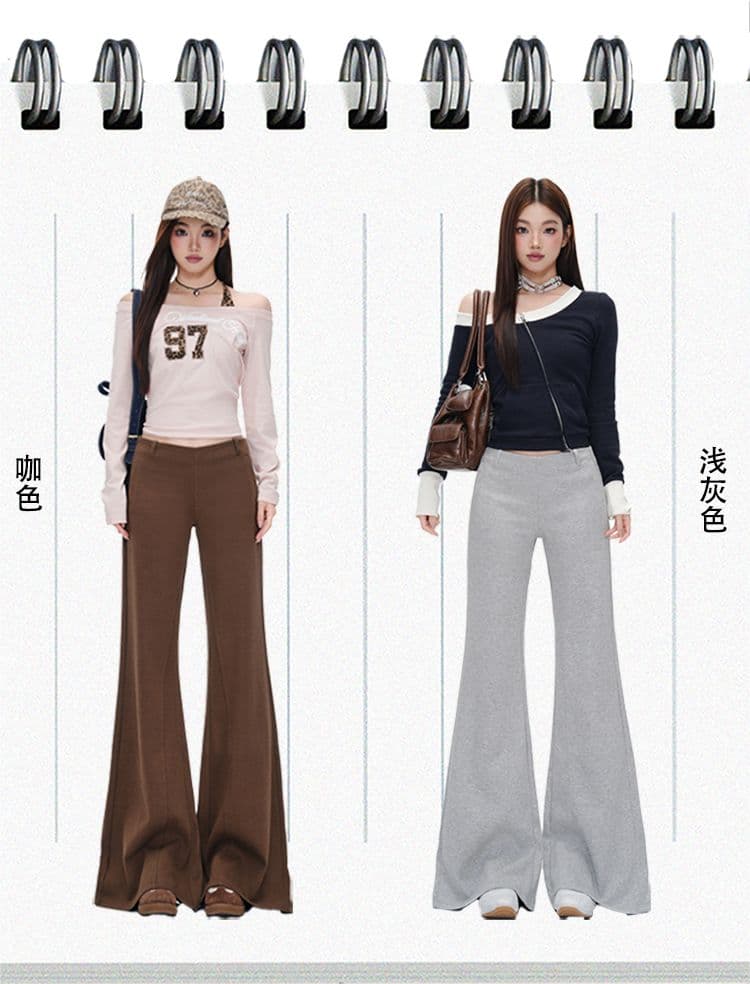 실사 새로운 커피 색상 마이크로 나팔 캐주얼 바지 여자 중간 로우 웨이스트 루즈핏 도루 센스 바닥 청소 핫걸 긴 바지 여성 상세 이미지 2