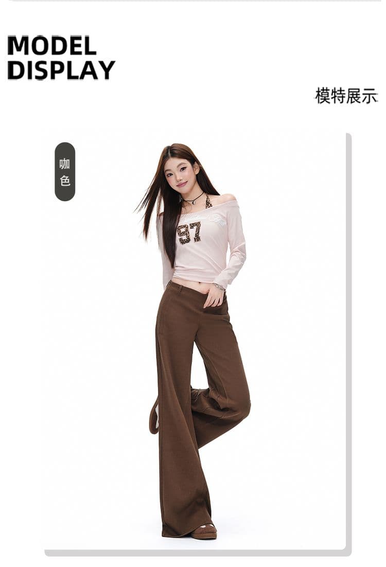 실사 새로운 커피 색상 마이크로 나팔 캐주얼 바지 여자 중간 로우 웨이스트 루즈핏 도루 센스 바닥 청소 핫걸 긴 바지 여성 상세 이미지 5
