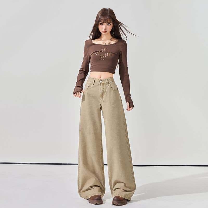 실사 가을 로우 웨이스트 워싱 루즈핏 스트레이트 아메리칸 레트로 청바지 여성 겨울 캐주얼 바지 이미지 4