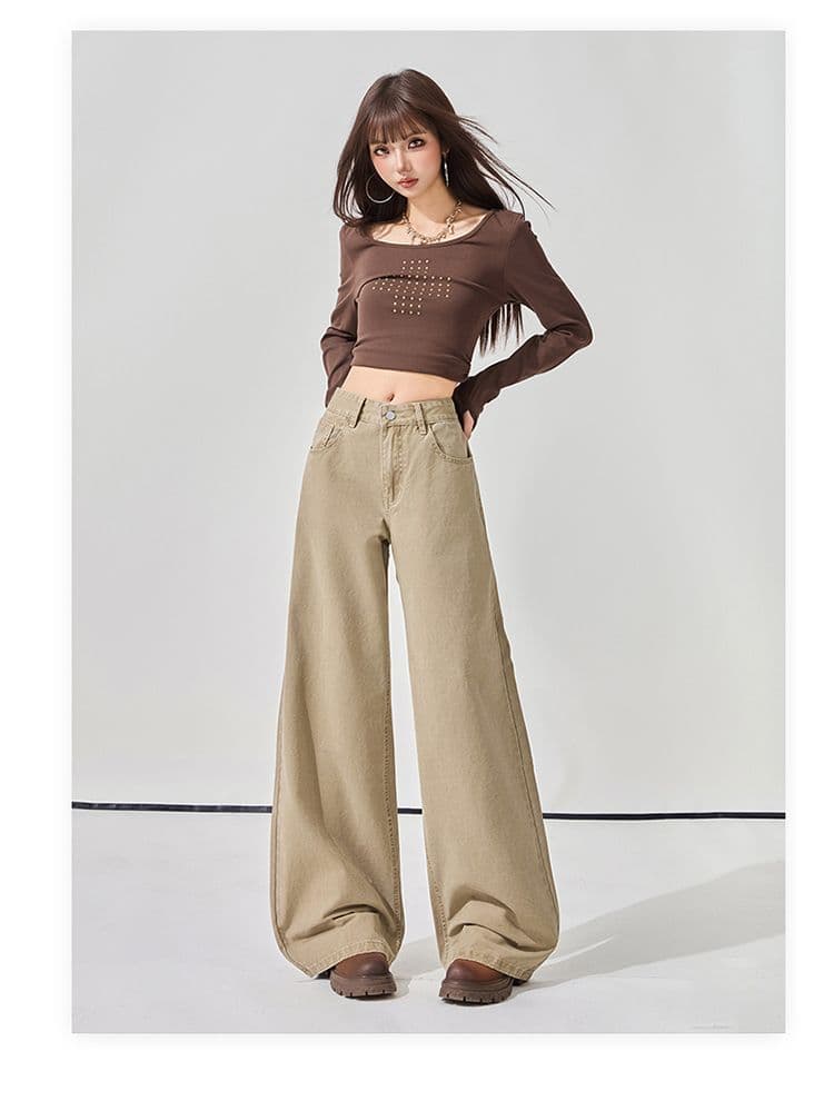 실사 가을 로우 웨이스트 워싱 루즈핏 스트레이트 아메리칸 레트로 청바지 여성 겨울 캐주얼 바지 상세 이미지 9