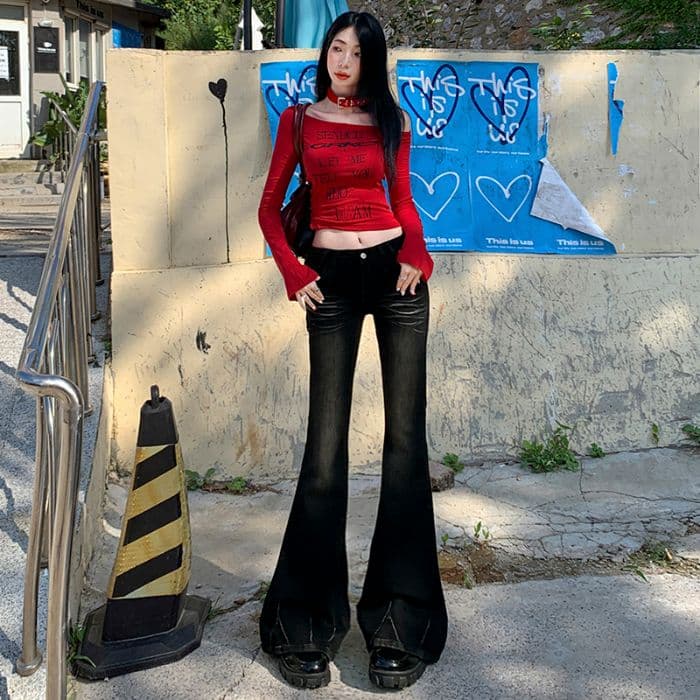 실사 가을 레트로 높음 거리 마 오래된 고양이 반드시 슬림해 보이는 신축성 부츠컷 바닥 청소 청바지 이미지 3