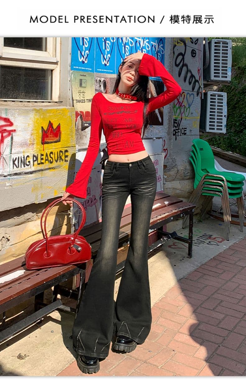 실사 가을 레트로 높음 거리 마 오래된 고양이 반드시 슬림해 보이는 신축성 부츠컷 바닥 청소 청바지 상세 이미지 15