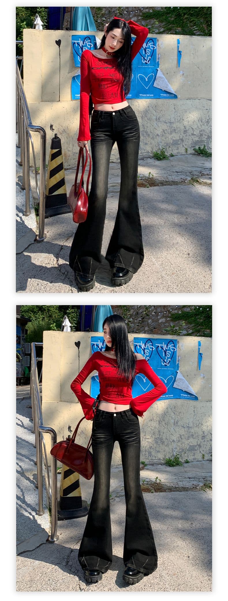 실사 가을 레트로 높음 거리 마 오래된 고양이 반드시 슬림해 보이는 신축성 부츠컷 바닥 청소 청바지 상세 이미지 21