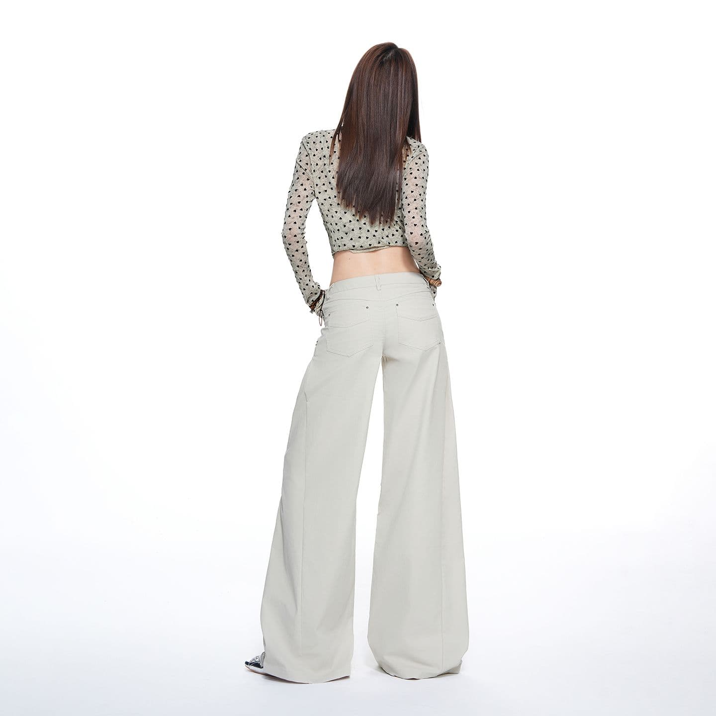 실사 가을 겨울철 새로운 레트로 로우 웨이스트 구조 마오 못 미니멀리즘 루즈핏 넓은 다리 캐주얼 바지 여성 이미지 3