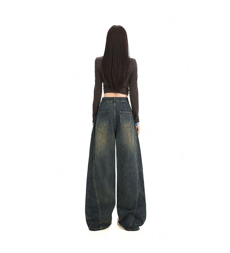 실사 아메리칸 레트로 패치워크 해체 청바지 새로운 고양이 반드시 워싱 루즈핏 넓은 다리 모통이 칼 바지 상세 이미지 39