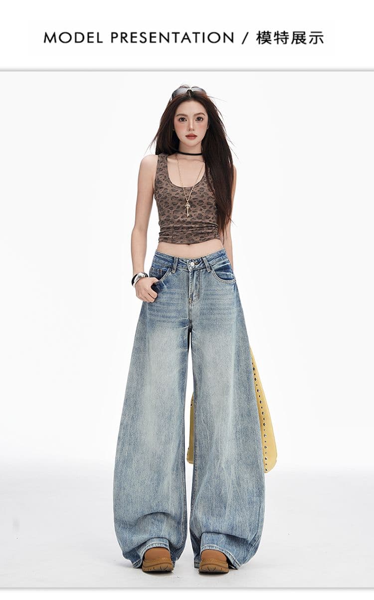 실사 레트로 블루 로우 웨이스트 넓은 다리 청바지 2026 가을 높음 거리 핫걸 루즈핏 슬림해 보이는 스트레이트 모통이 칼 바지 상세 이미지 5