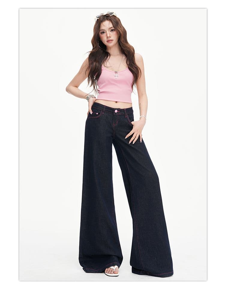 실사 분말 표준 핫걸 원본 암소 질감 아메리칸 디자인 센스 레트로 넓은 다리 청바지 가을 새로운 상세 이미지 8