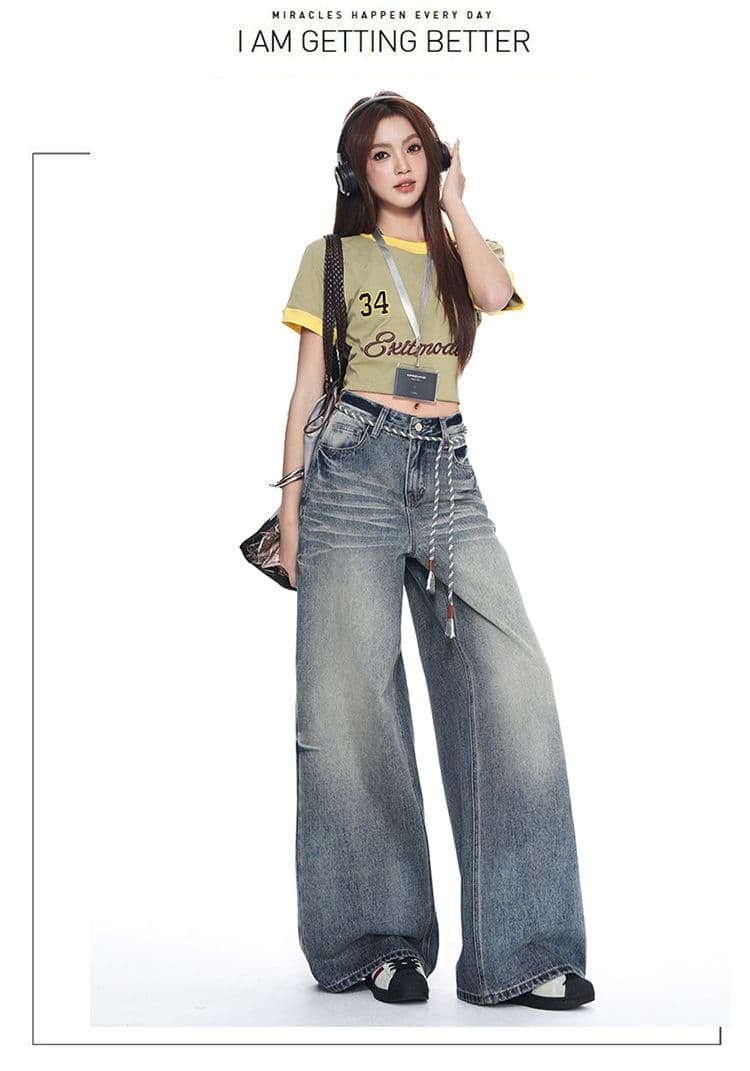 실사 가을 의상 새로운 핫걸 바람 와이드 레그 팬츠 패션 트렌드 스트레이트 팬츠 여성 의류 청바지 여성 상세 이미지 15