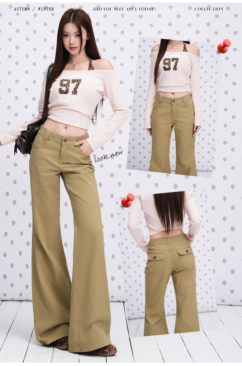 실사 카키 색 핫걸 로우 웨이스트 아니요 막대기 다리 청바지 2026 년 이른 가을 새로운 플립 커버 주머니 나팔 바지 상세 이미지 3