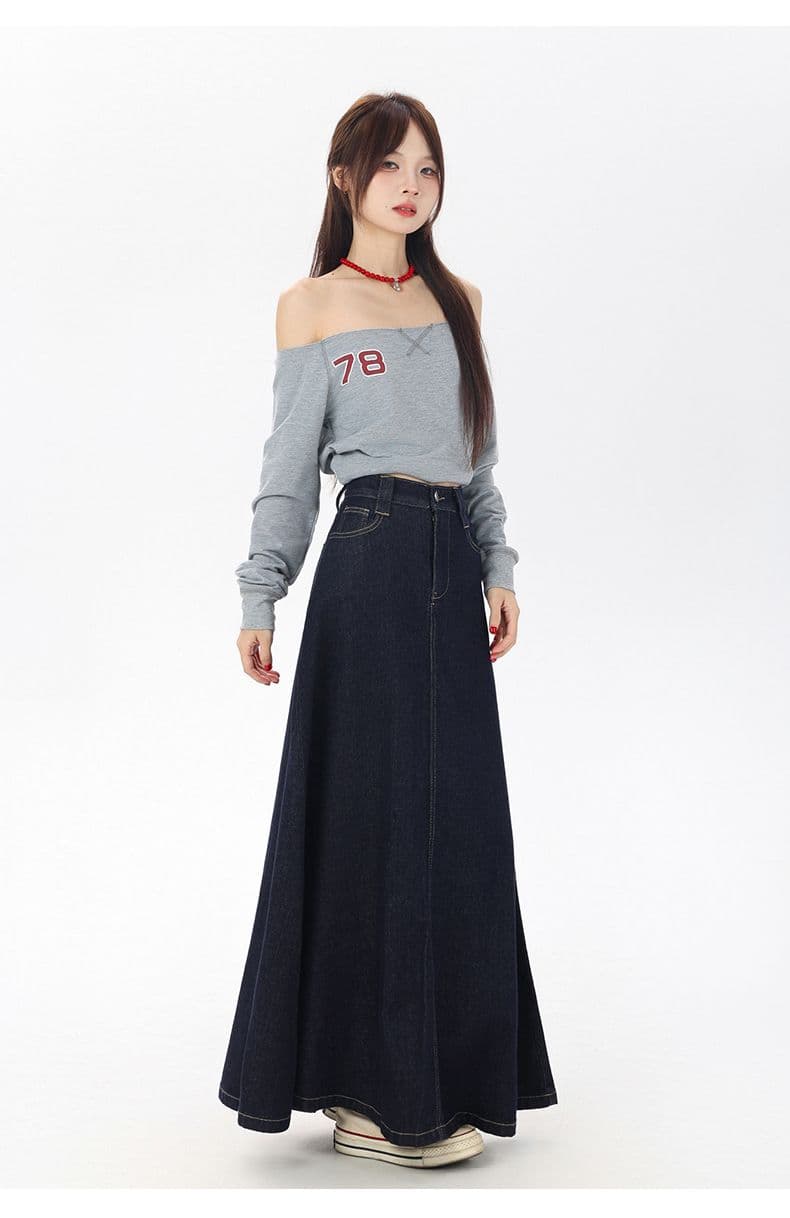 실사 진한 파란색 떨어지지 않음 색상 부드러운 데님 스커트 레트로 다용도 치마 아이들 하이웨이스트 한 마디 도루 센스 반신 롱 스커트 새로운 상세 이미지 19