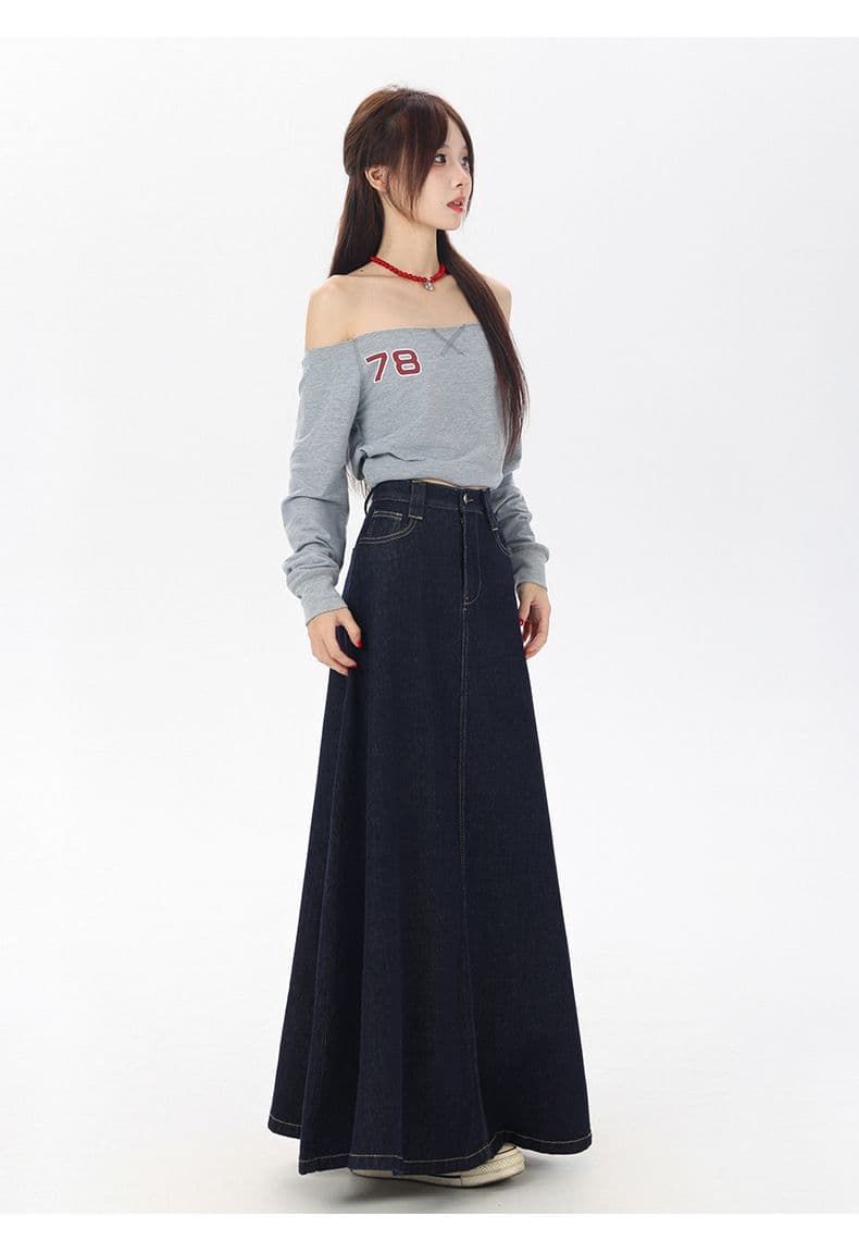 실사 진한 파란색 떨어지지 않음 색상 부드러운 데님 스커트 레트로 다용도 치마 아이들 하이웨이스트 한 마디 도루 센스 반신 롱 스커트 새로운 상세 이미지 20