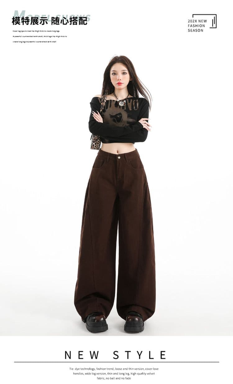 실사 가을 겨울 새로운 핫걸 패션 레트로 스타일 트렌드 루즈핏 모통이 칼 바지 와이드 레그 팬츠 캐주얼 여성 바지 상세 이미지 16