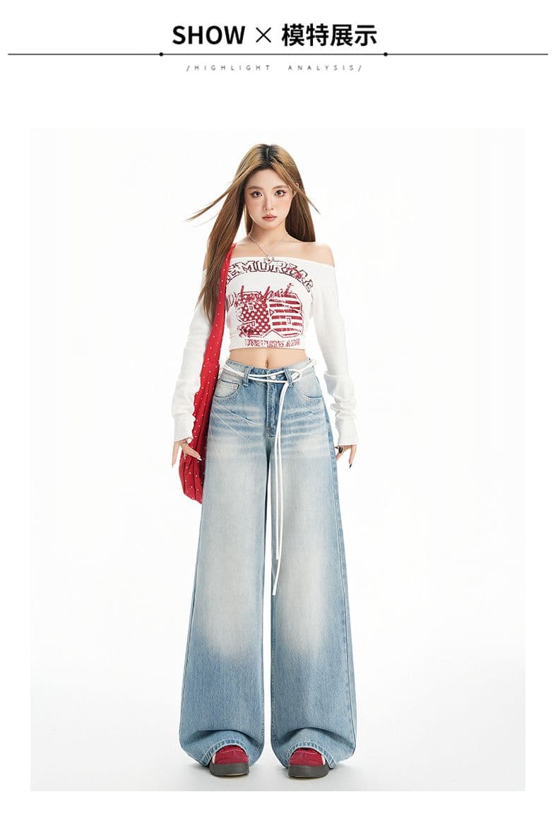 실사 아메리칸 레트로 넓은 다리 청바지 여성 202 년 가을 루즈핏 슬림해 보이는 마이크로 나팔 스트레이트 바닥 청소 바지 상세 이미지 7